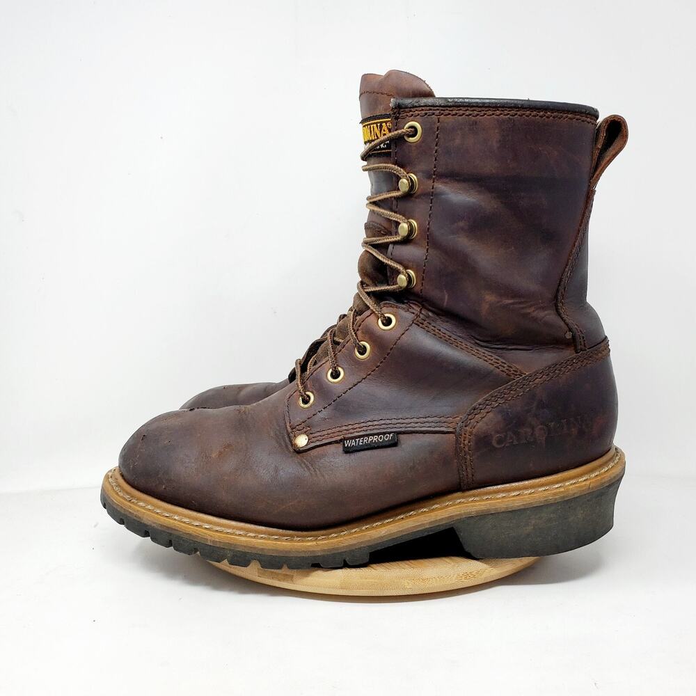 Carolina Elm Boots Mens 9.5 2E WIDE Soft Toe EH Brown‎ Logger Work Shoes CA8821